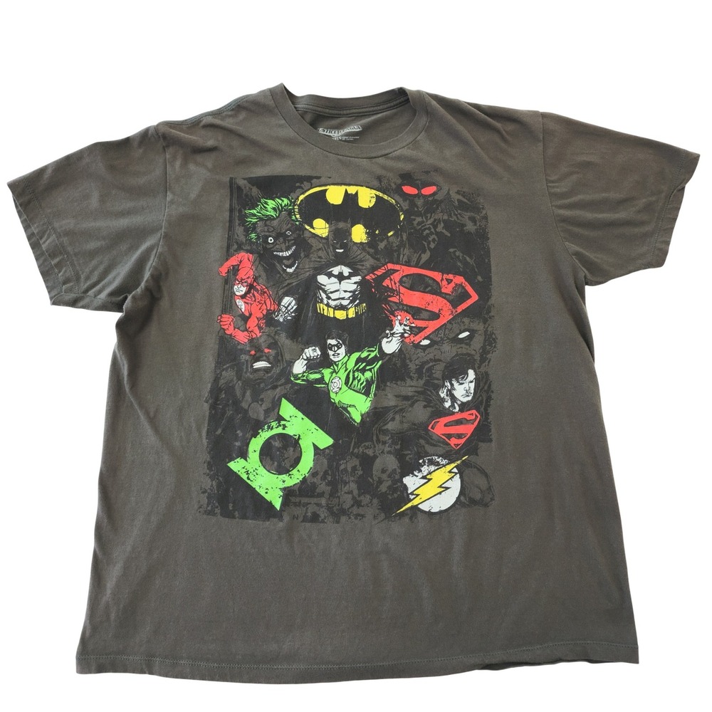 Justice League DC Comics Graphic T-Shirt Charcoal Batman Superman Men's XL